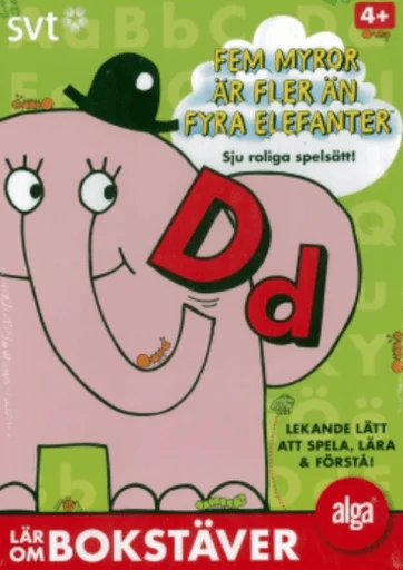 Board game, Fem myror är fler än fyra elefanter: Lär om bokstäver