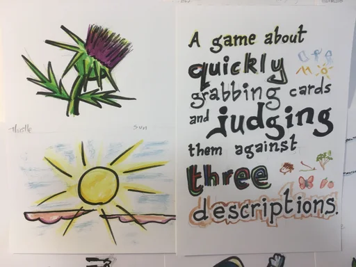 A game about quickly grabbing cards and judging them against three descriptions.