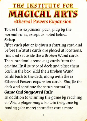 The Institute for Magical Arts: Ethereal Powers Expansion