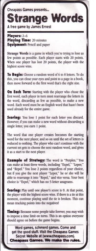 Board game, Strange Words